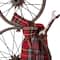 Glitzhome® 34" Metal Bike Wheel Snowman with Plaid Scarf Porch Décor